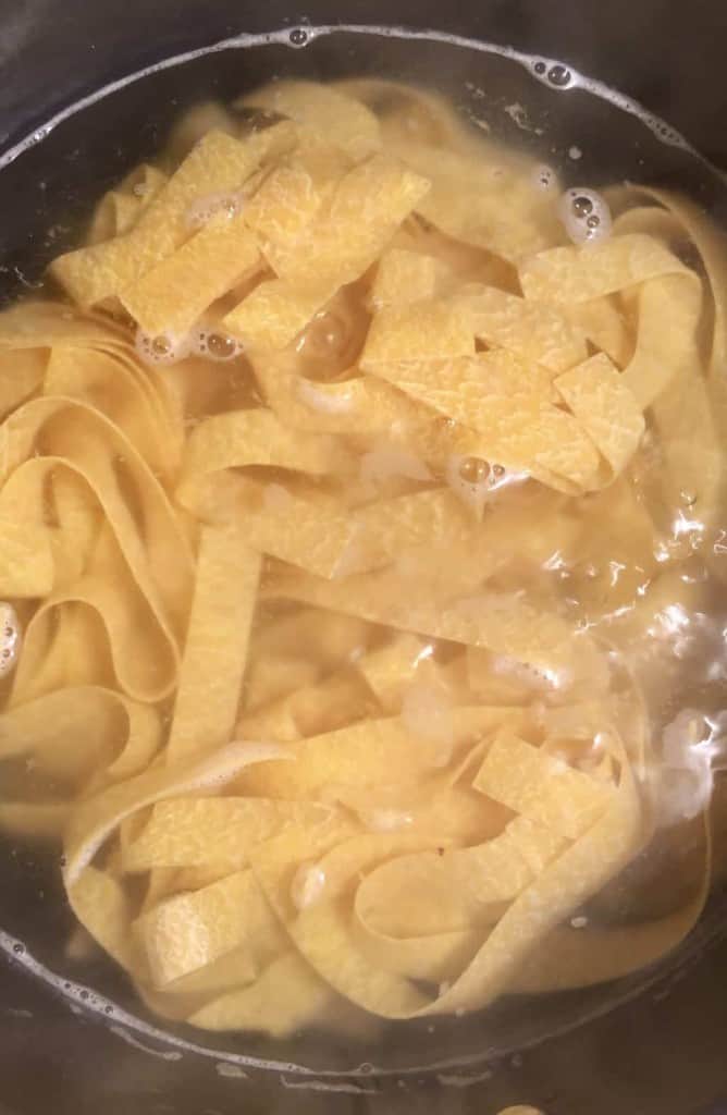 pappardelle pasta in boiling water 