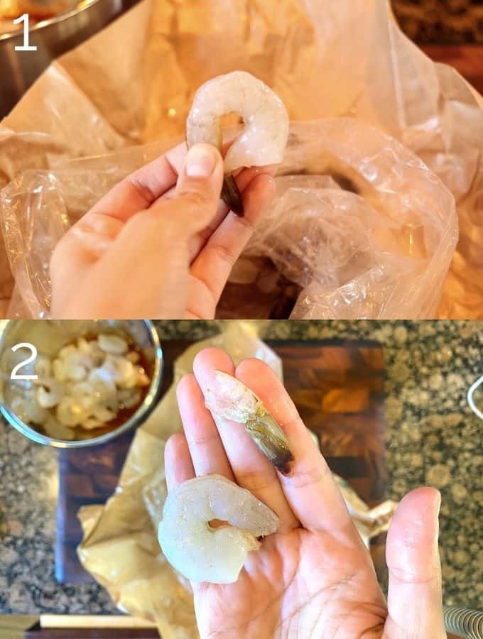 removing tails from raw shrimp