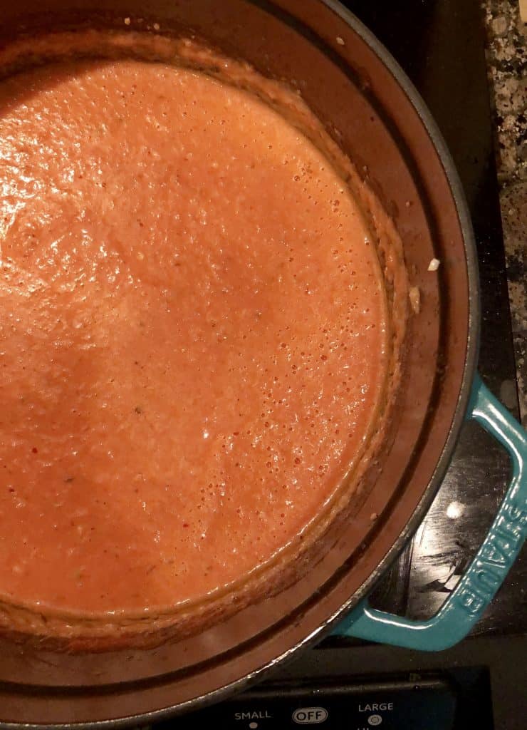 smoothed alla vodka sauce in a dutch oven 
