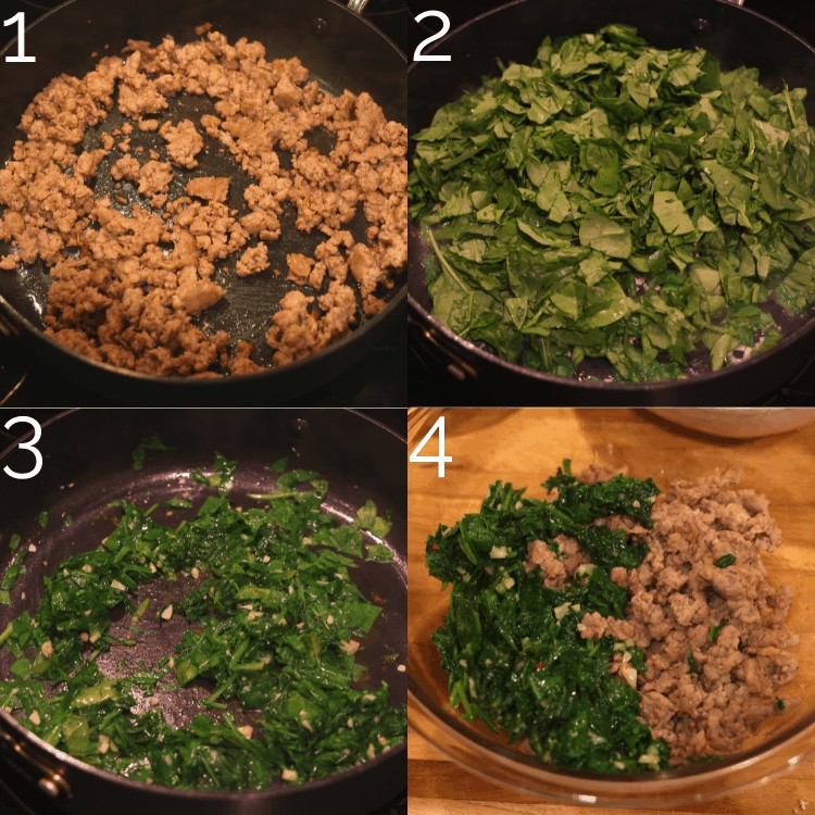 sausage and spinach in a skillet