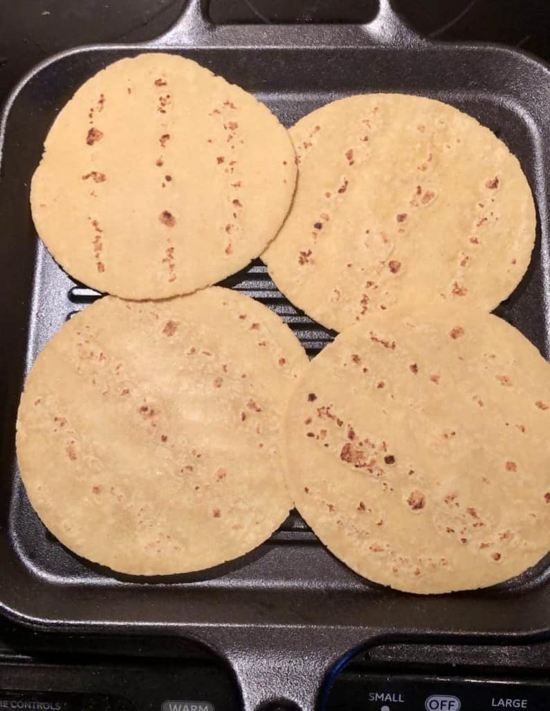 grilling tortillas on a grill pan
