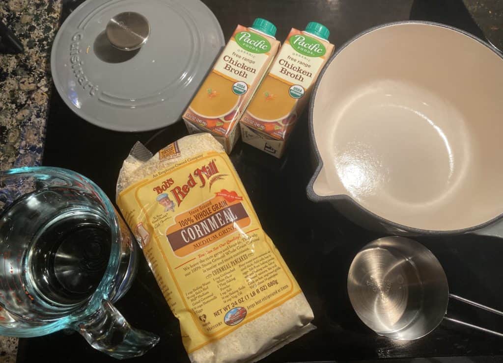 polenta ingredients and a saucepan