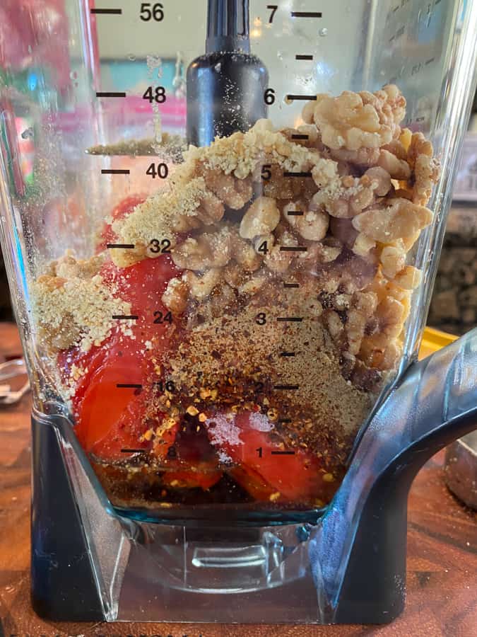 roasted bell peppers, walnuts, breadcrumbs in a blender