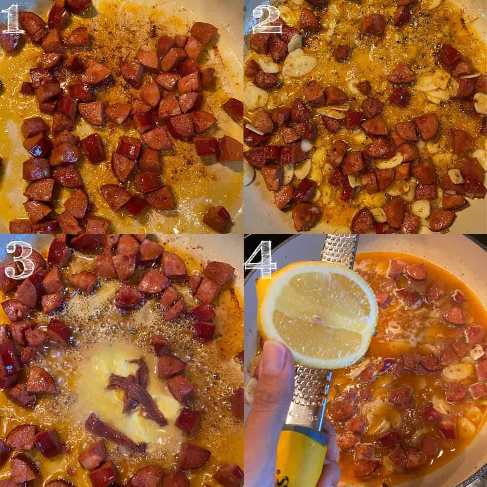 step by step photos of chorizo broth being made in pot