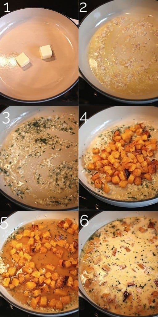 step by step making butternut squash sauce on stovetop