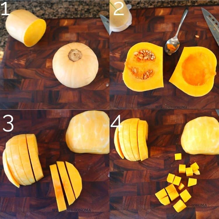step by step peeling and cutting squash