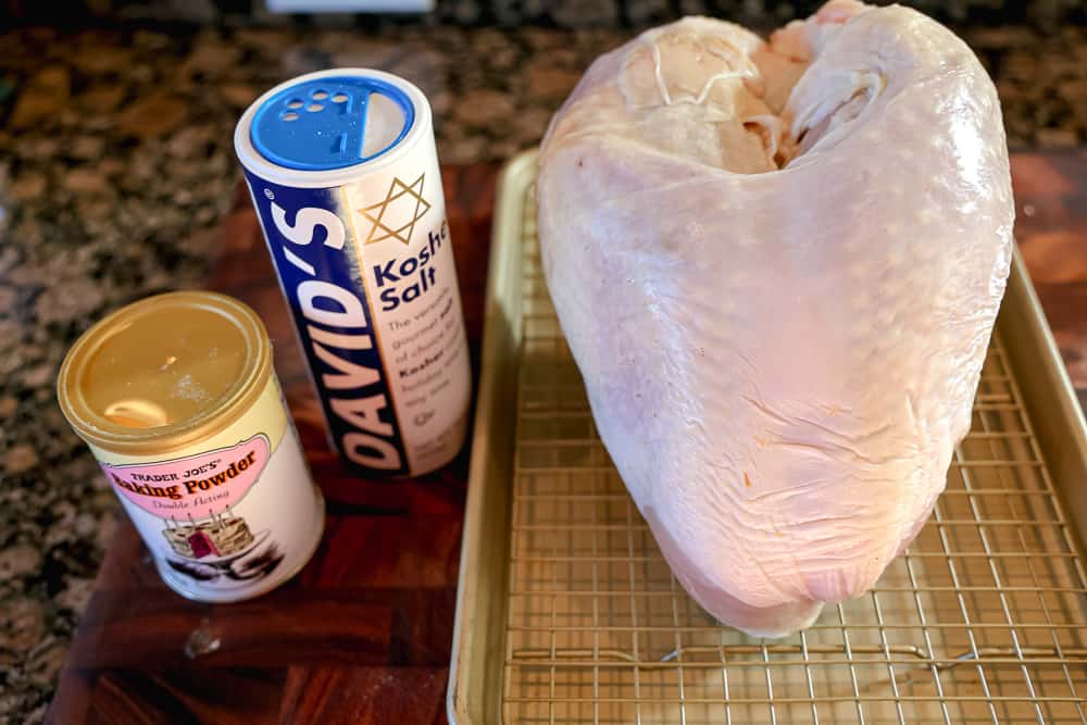 raw turkey breast with kosher salt and baking powder