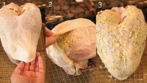 turkey skin getting stuffed with herb butter