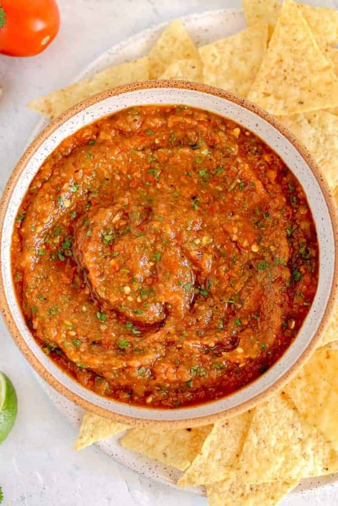 close up of homemade salsa in a jar