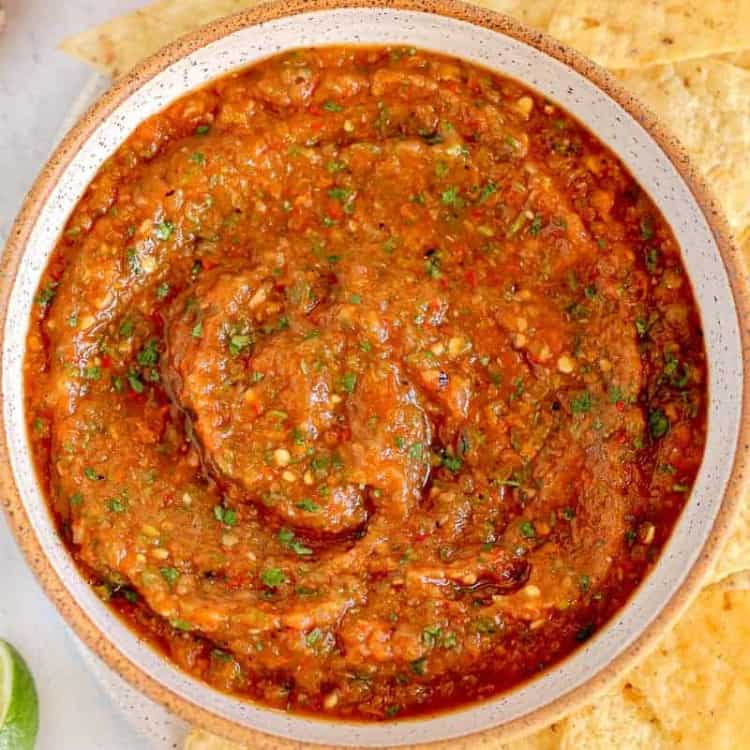 close up of homemade salsa in a jar