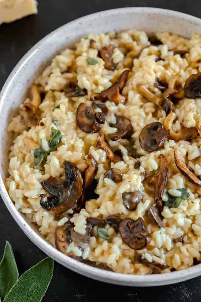 mushroom and sage risotto in a big bowl