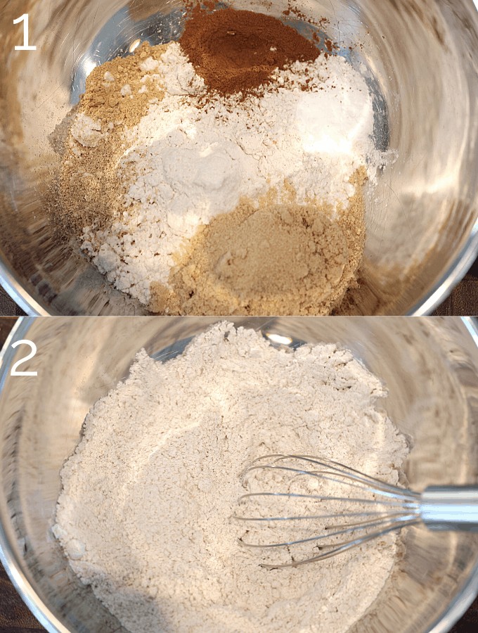 dry carrot cake  ingredients being mixed in a bowl