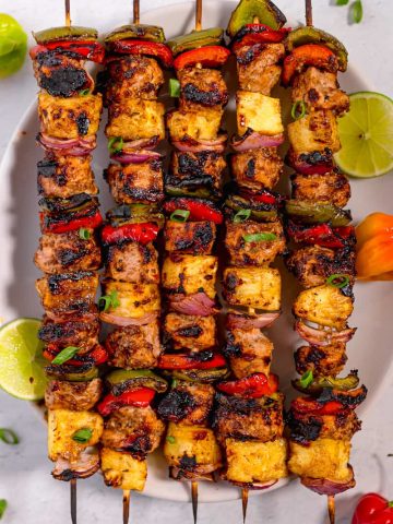 grilled jerk chicken skewers with grilled pineapple and scotch bonnets