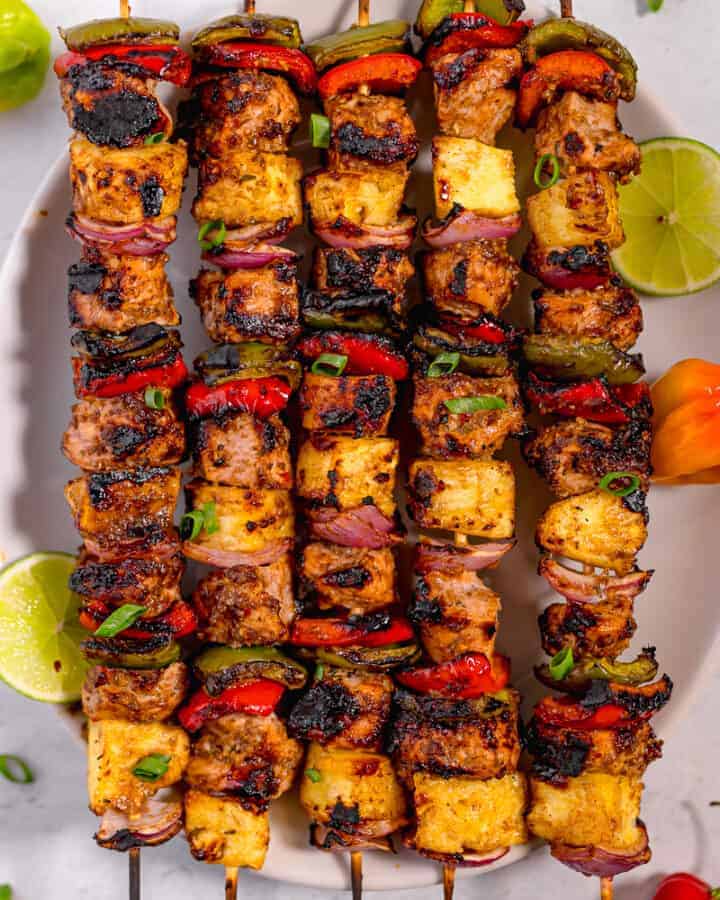 grilled jerk chicken skewers with grilled pineapple and scotch bonnets