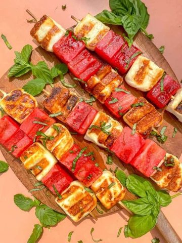 Caramelized watermelon and crispy halloumi cheese pairs together for the perfect salty and sweet bite.