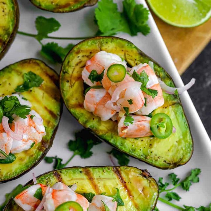 grilled avocado stuffed with shrimp ceviche