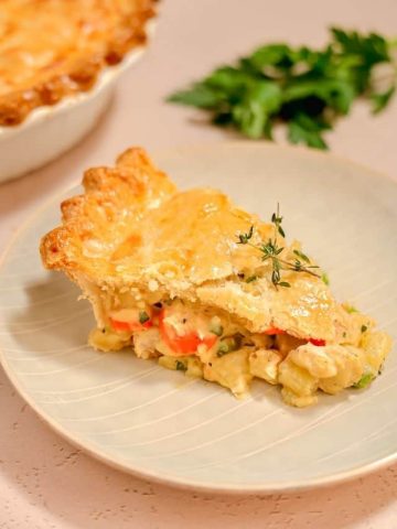 slice of chicken pot pie on a plate