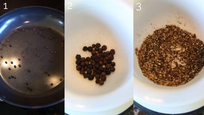toasting whole peppercorns in a skillet, then crushing them in a mortar and pestle