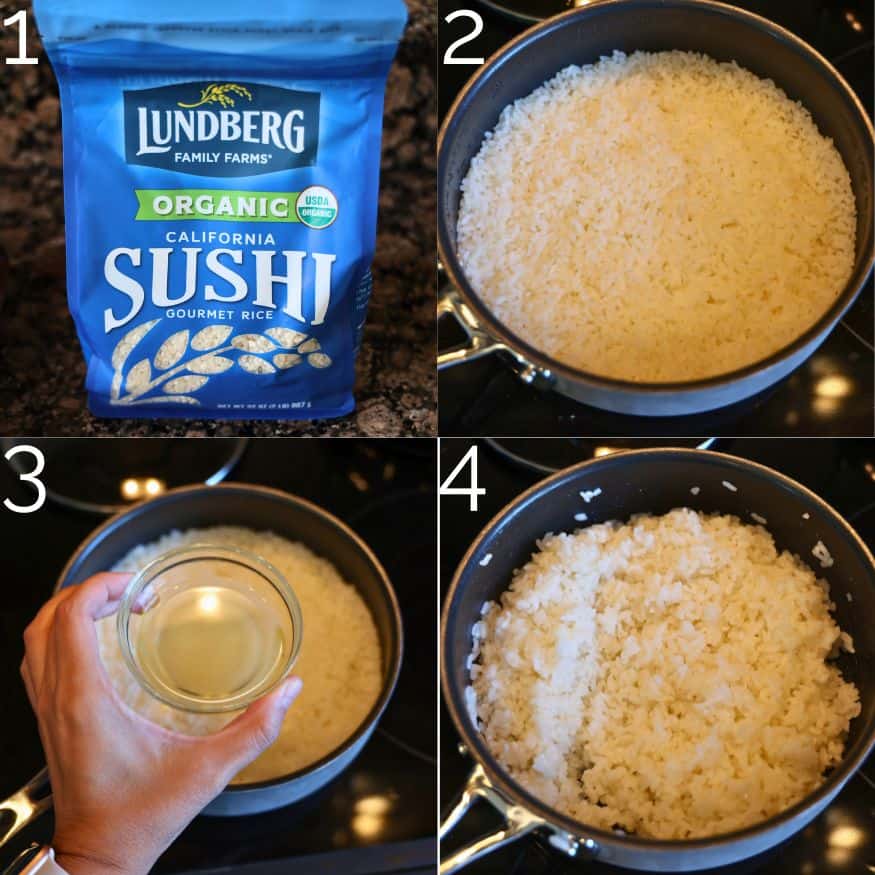 making sushi rice in a black pot