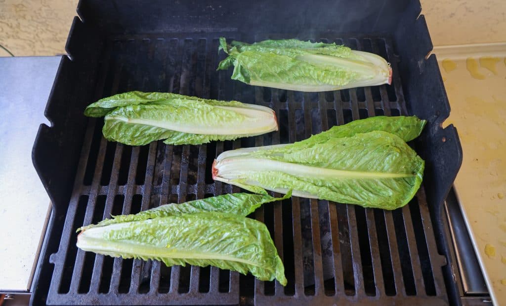 grilling romaine on grill