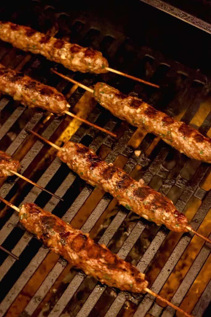 grilling kofta kabobs on the grill