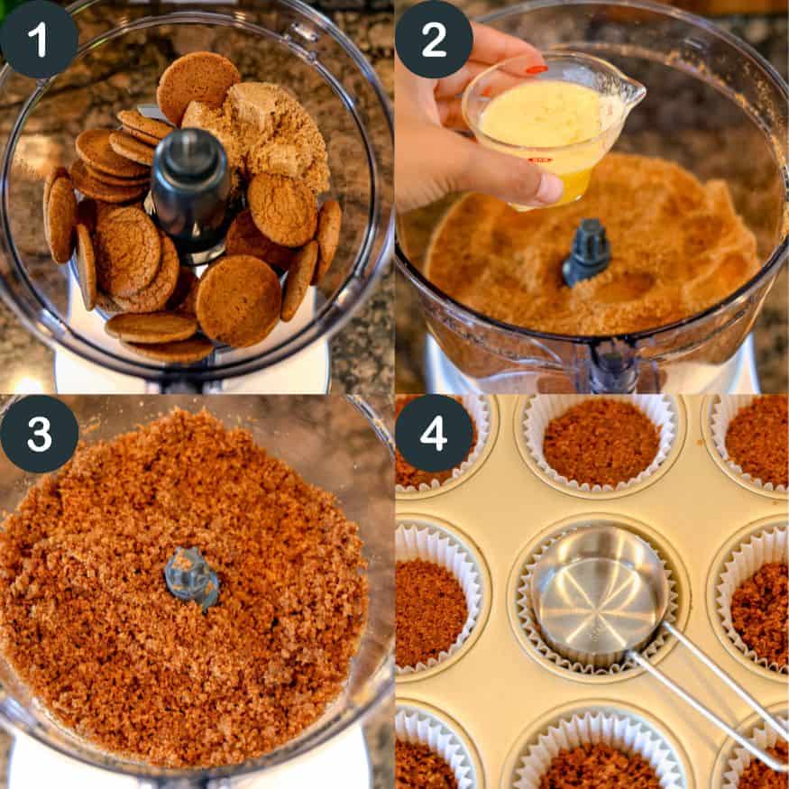 Pulsing gingersnaps in a food processor, followed by scooping it into a muffin tin