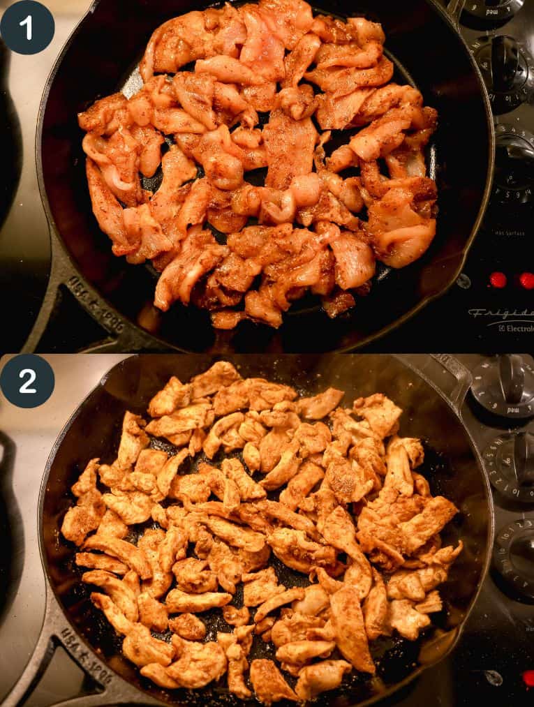 cooking chicken strips in a cast iron skillet